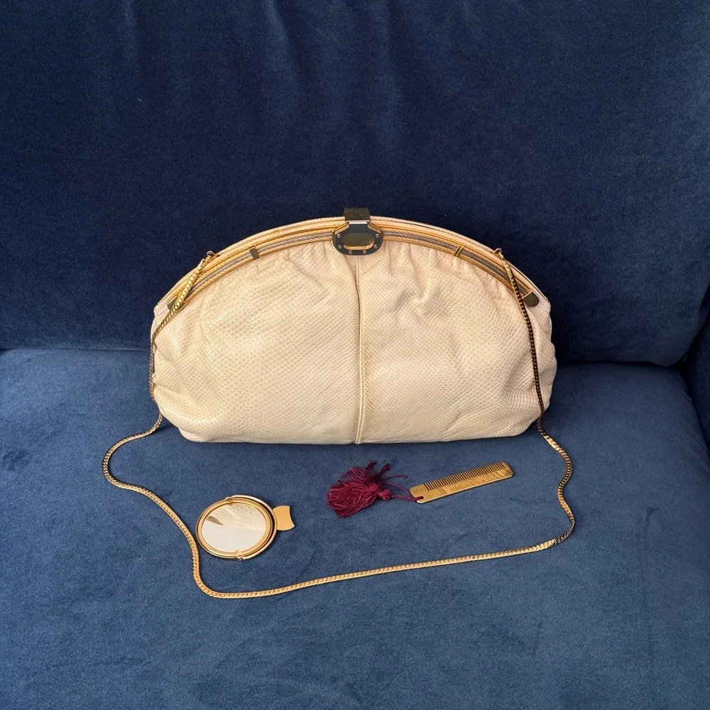 FINESSE LA MODEL White Python Snake‎ Leather Clutch Evening Bag